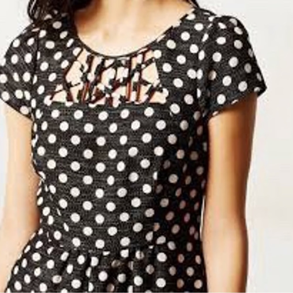 Maeve Black and White Polka Dot Mini Dress Size: 6
